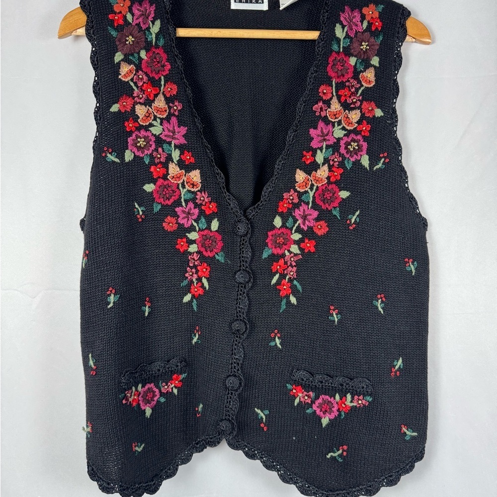 Erika Sweater Vest Embroidered Beaded Cottagecore Prairie Grannycore‎ Floral M - Picture 2 of 9